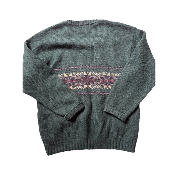Eddie Bauer Green Wool Holiday Sweater Size Large V-neck Made In The USA Vtg - Picture 5 of 5